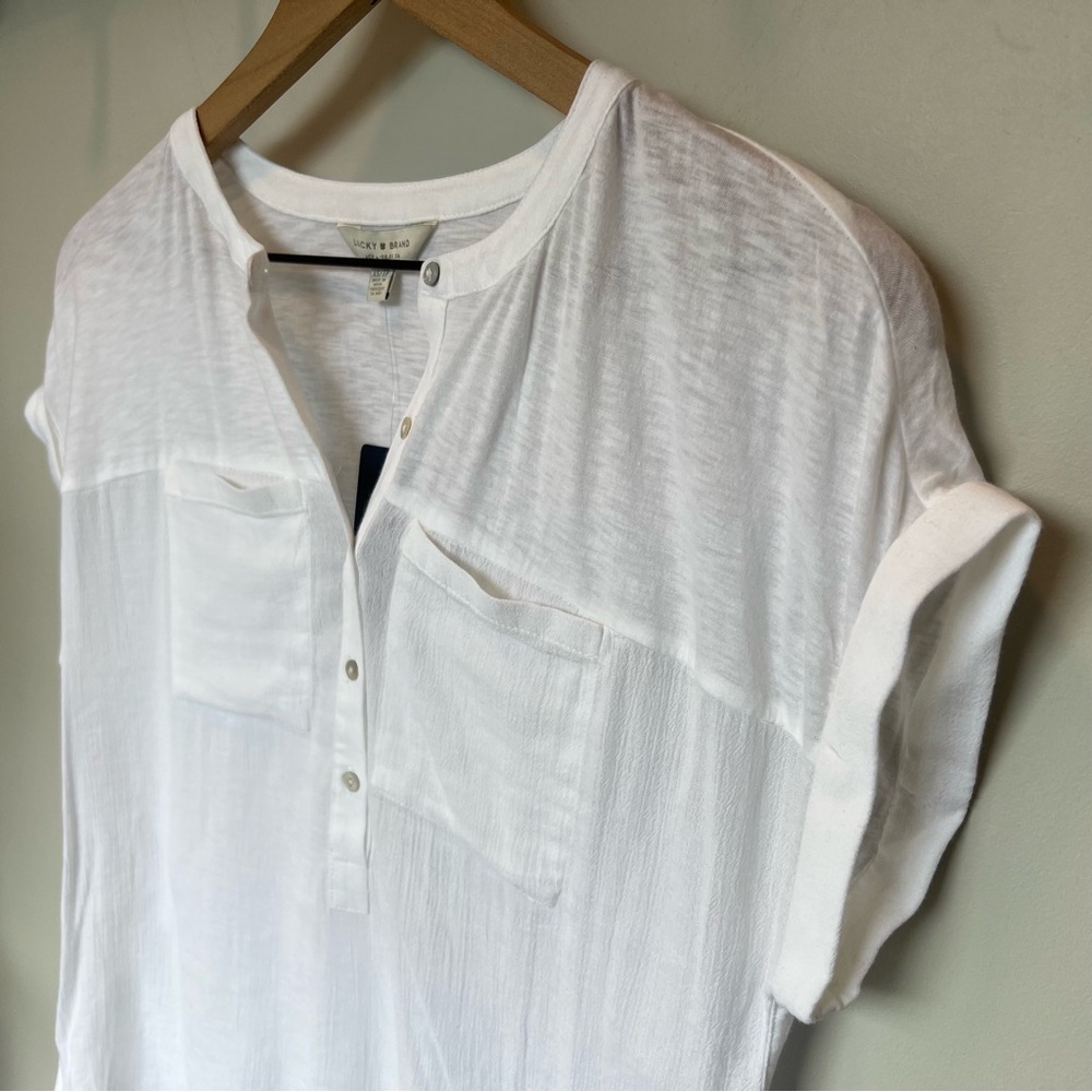 NWT Lucky Brand Women's Mixed Media Short Sleeve Cotton & Modal Henley - size XS - Picture 4 of 10